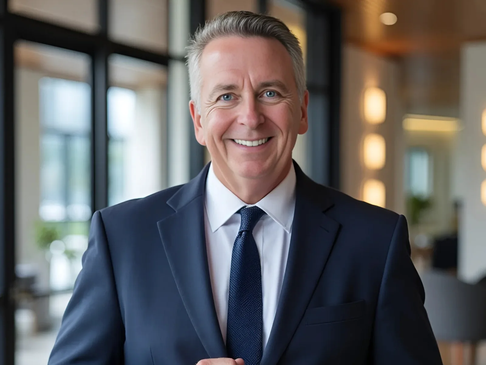 Brendan T. O'Connor, Founder & Principal of The Brushton Group, photographed in an office lobby in Sarasota, Florida.